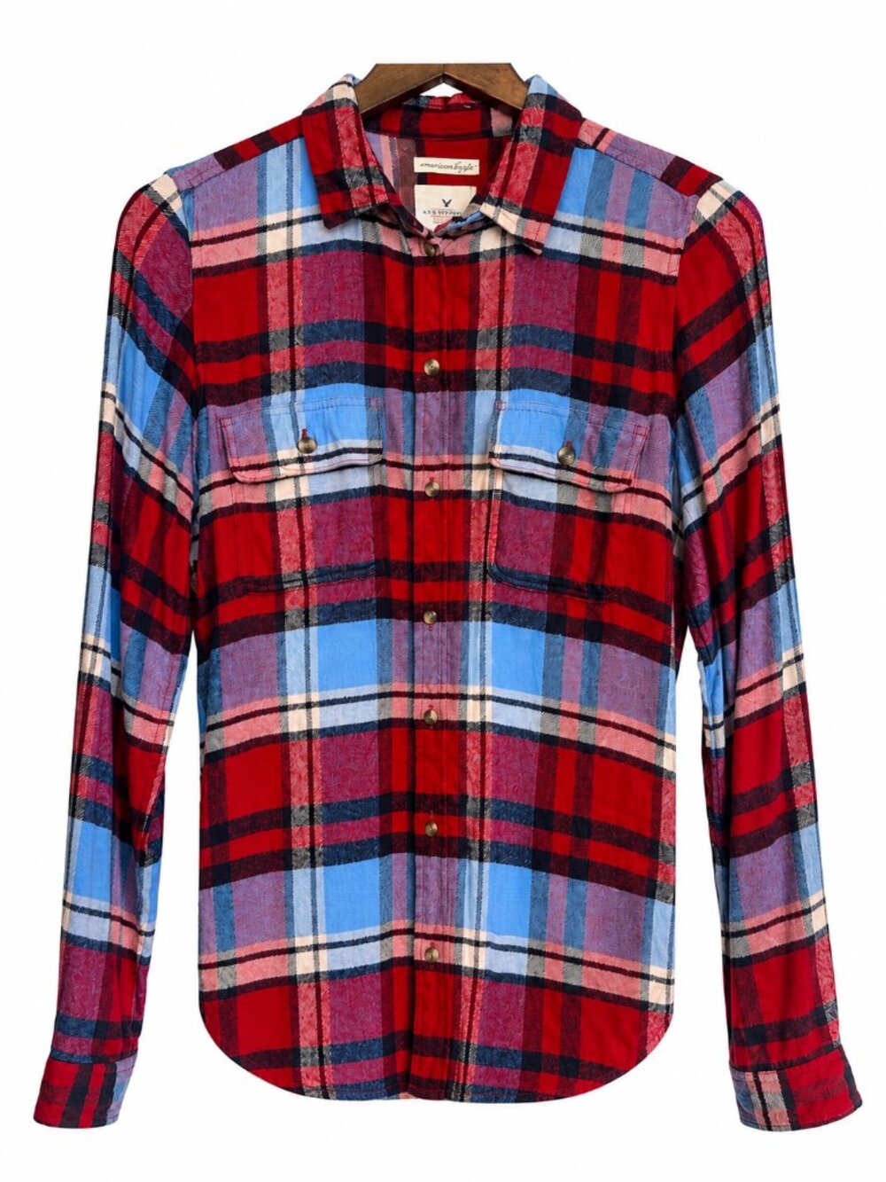 American Eagle Ahh-mazingly Soft Red & Blue Plaid Flannel Top Size Small - Picture 2 of 7
